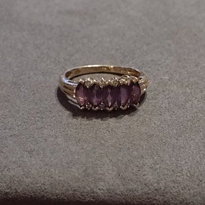 14k Marquise Amethyst & Diamond Ring